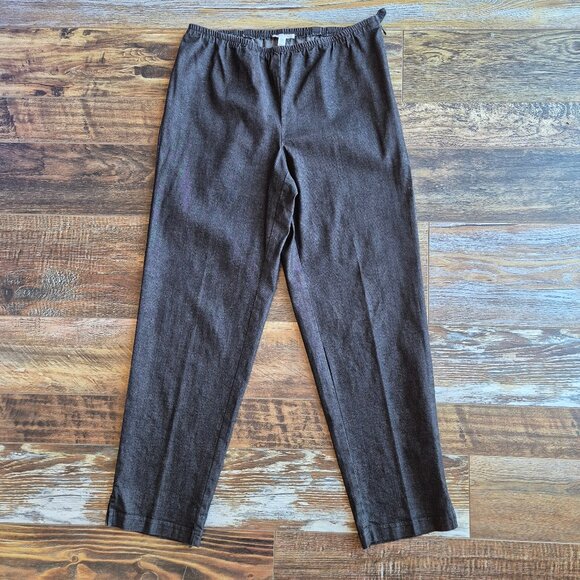 EILEEN FISHER Cotton Blend Black Chambray Tapered Ankle Pants Elastic-Waist Zip - Picture 1 of 10